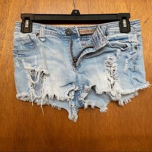 Distressed denim shorts